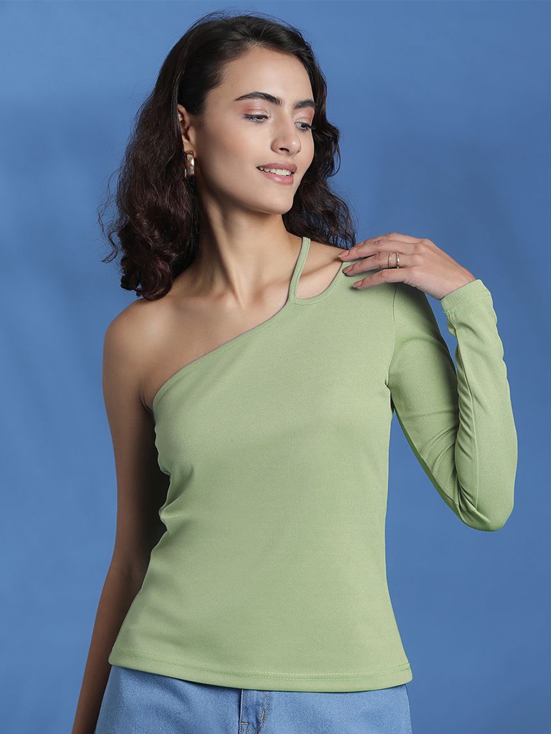 

Kotty Women Solid One Shoulder Top, Green