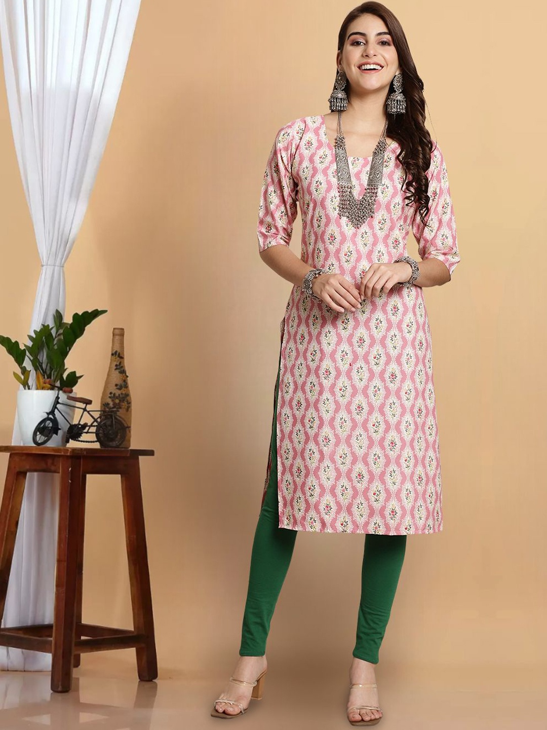 

7Threads Women Printed Flared Sleeves Sequinned Floral Crepe Kurta, Multi