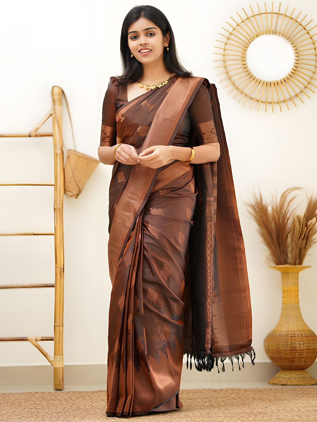 

Anouk Woven Design Zari Kanjeevaram Saree, Brown