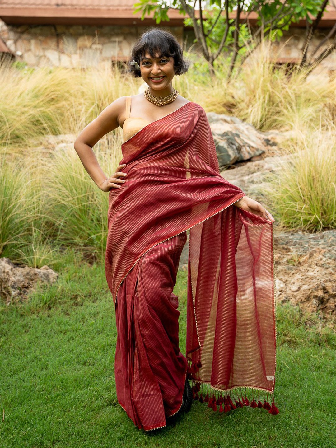 

Suta Striped Gotta Patti Ready to Wear Saree, Maroon