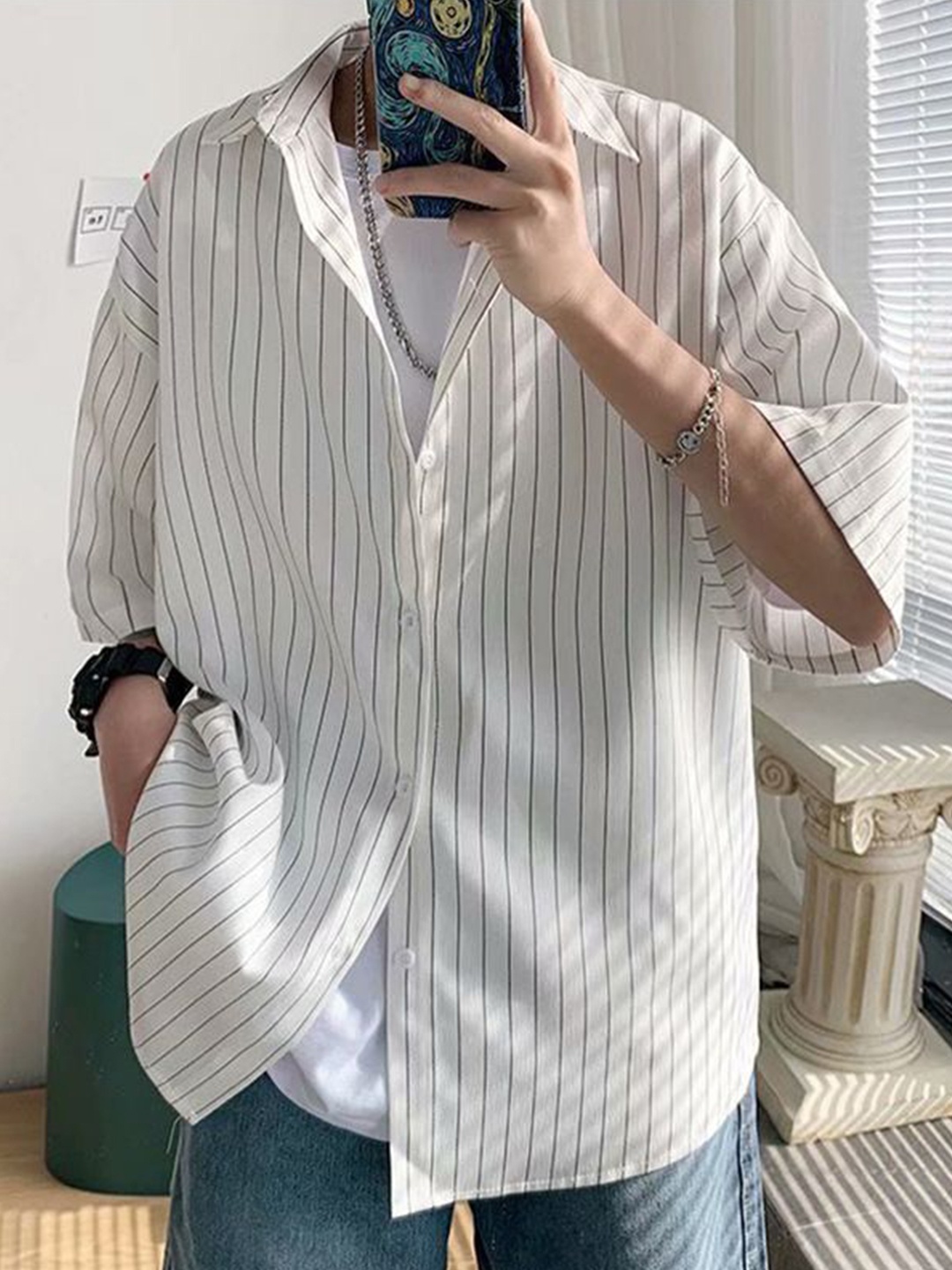 

StyleCast Men Opaque Striped Casual Shirt, White