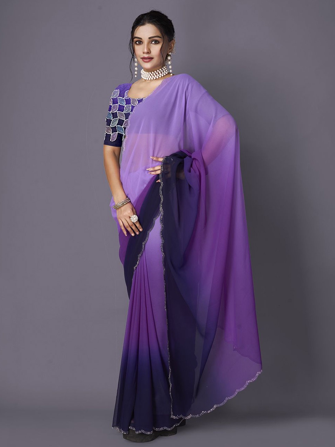 

NIRMAL CREATION Ombre Poly Georgette Saree, Purple