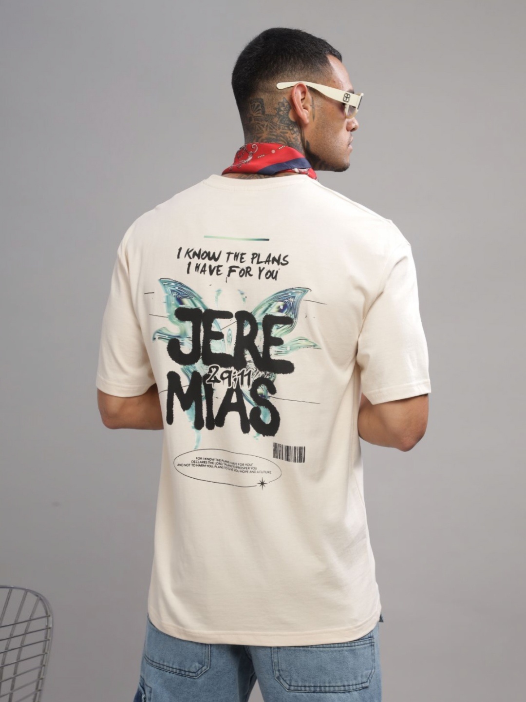 

ADRO Men Graphic Printed Round Neck Cotton Oversized T-Shirt, Beige