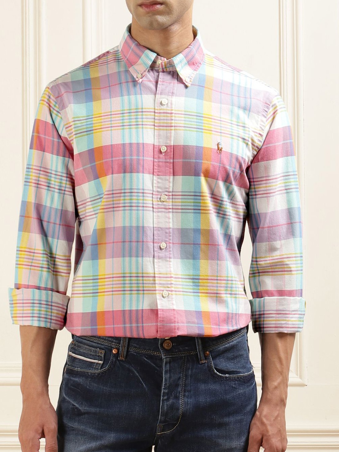 

Polo Ralph Lauren Men Pure Cotton Checked Slim-Fit Shirts, Pink