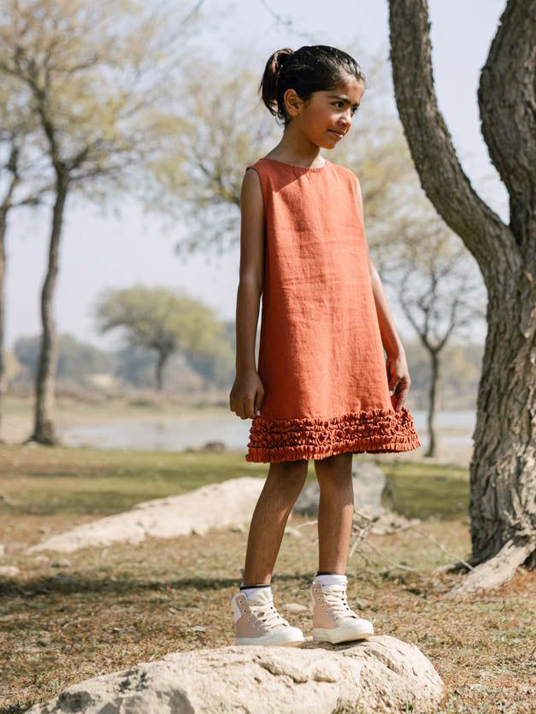 

CHI LINEN CLOTHING Linen A-Line Dress, Orange