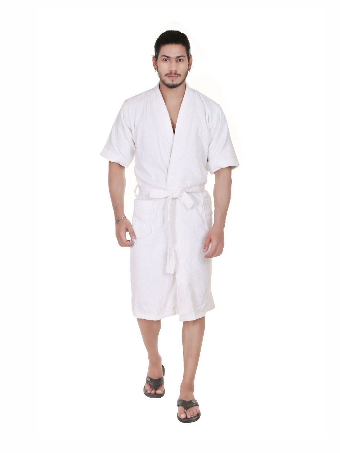 

MUKHAKSH Men White Pure Cotton Bath Robe