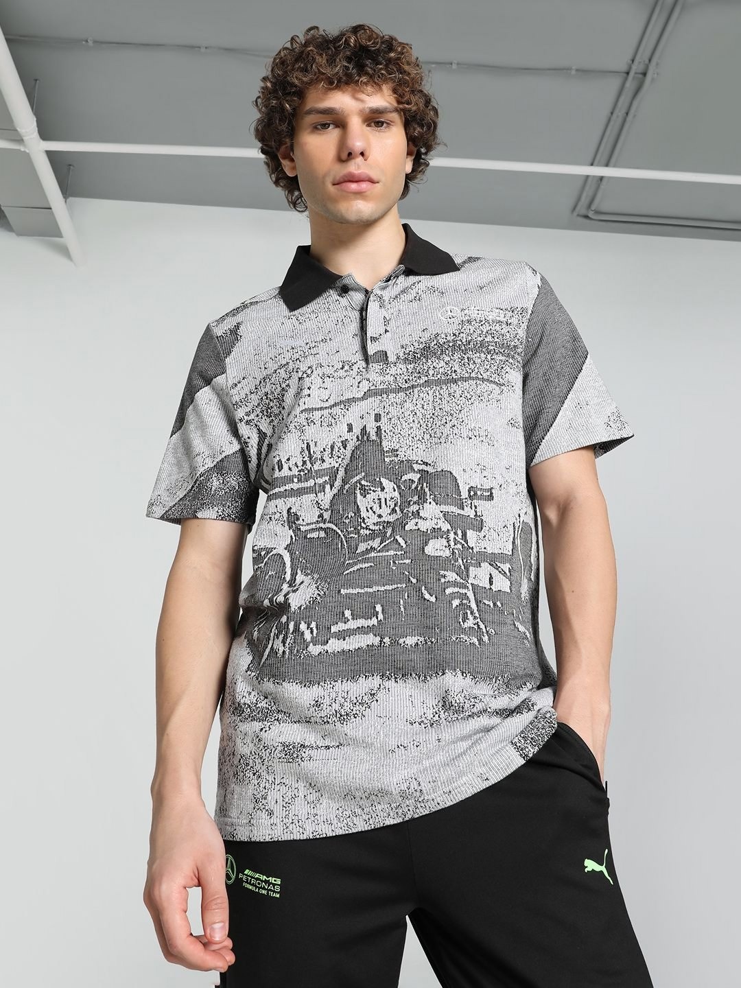 

PUMA Motorsport Men Typography Striped Polo Collar T-shirt, Black