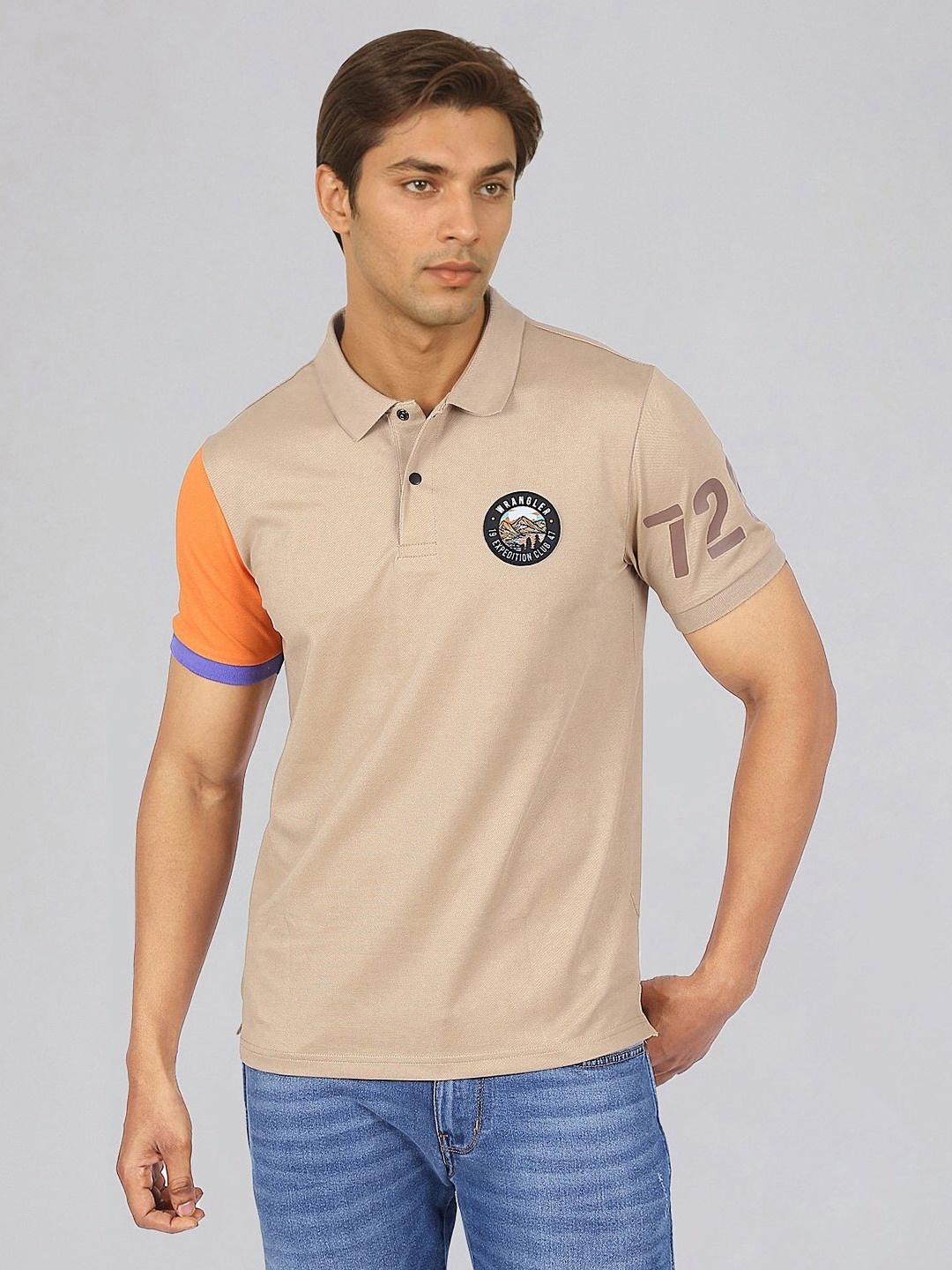 

Wrangler Men Colourblocked Polo Collar Cotton T-Shirt, Beige