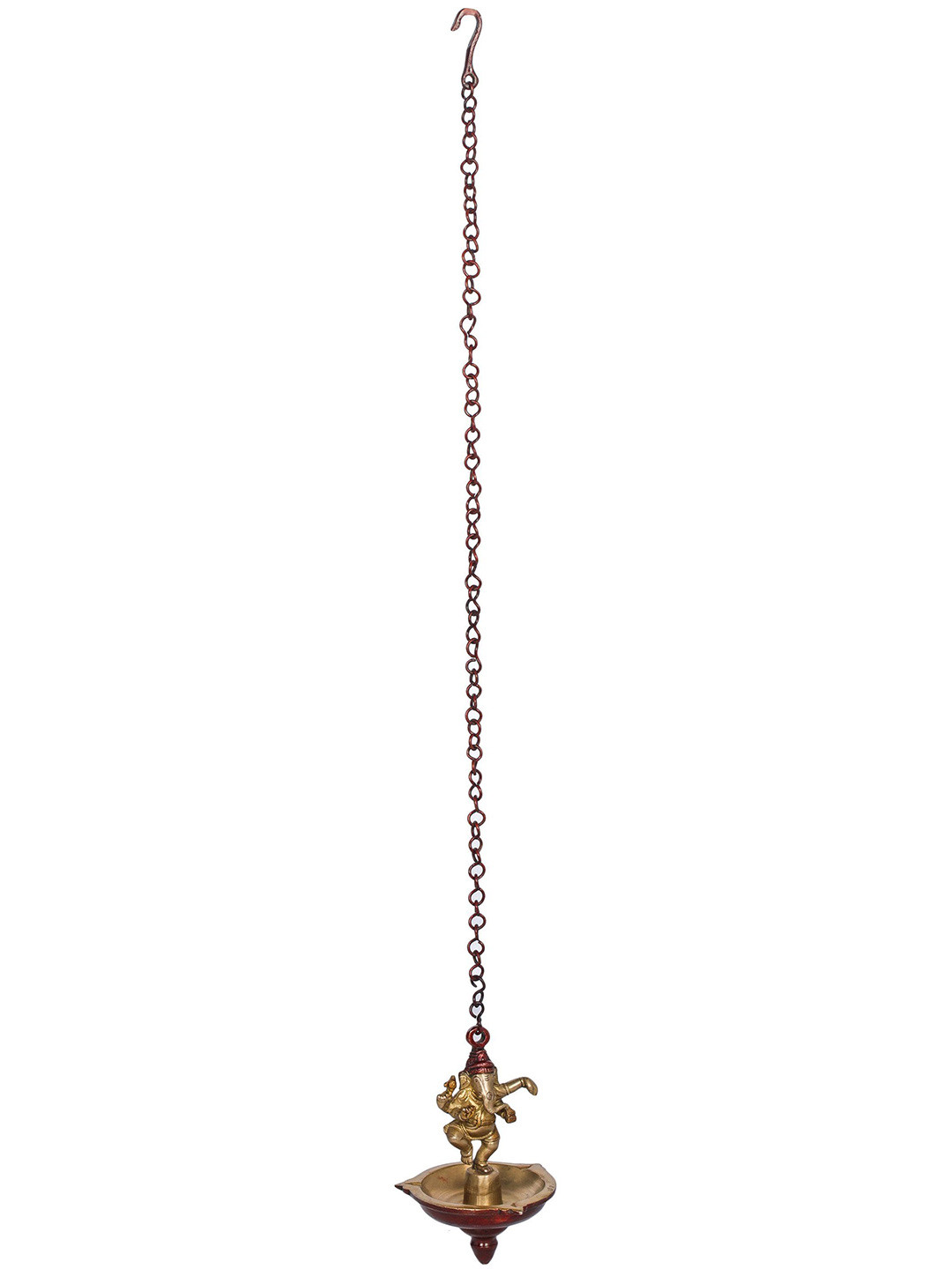 

Exotic India 6" Dancing Ganesha Roof Hanging Lamp In Brass, Gold