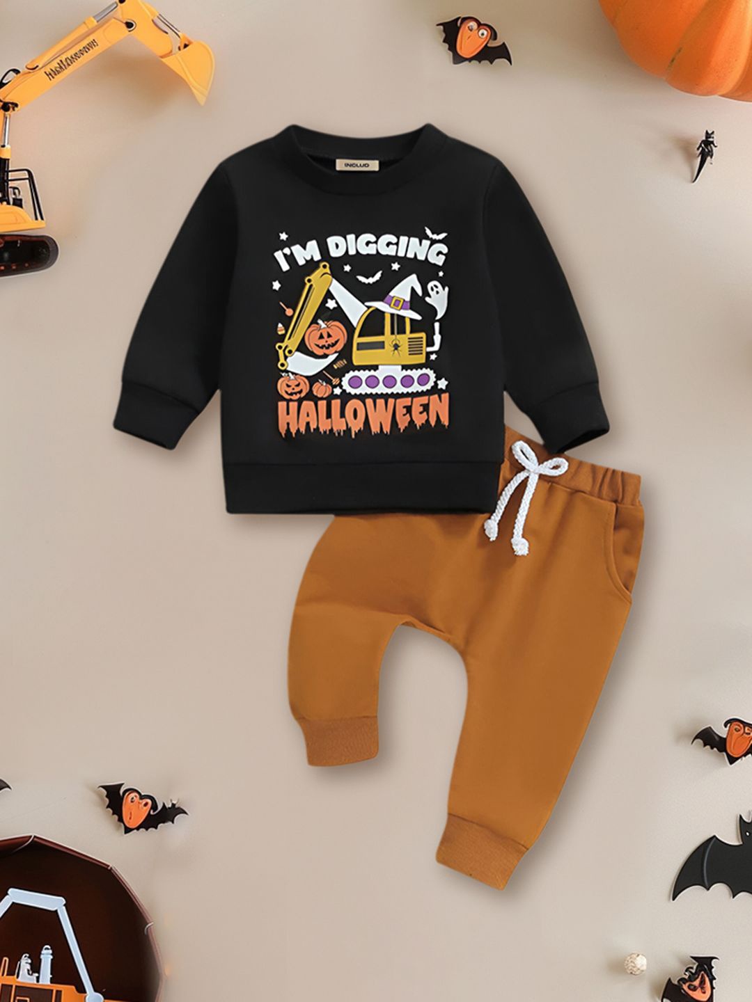 

INCLUD Boys Printed Sweatshirt with Trousers, Black