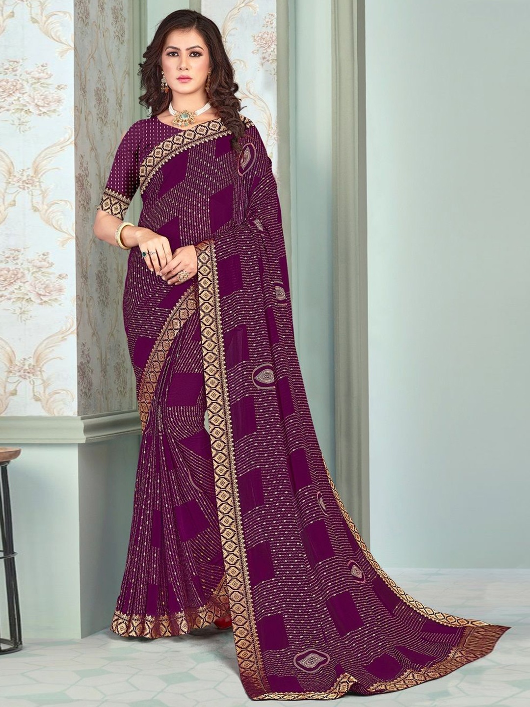 

Reboot Fashions Embellished Pure Georgette Saree, Purple