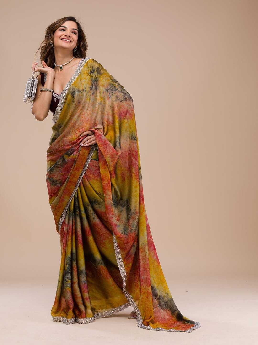 

SANJANA SILK Sequinned Pure Georgette Mysore Silk Saree, Green