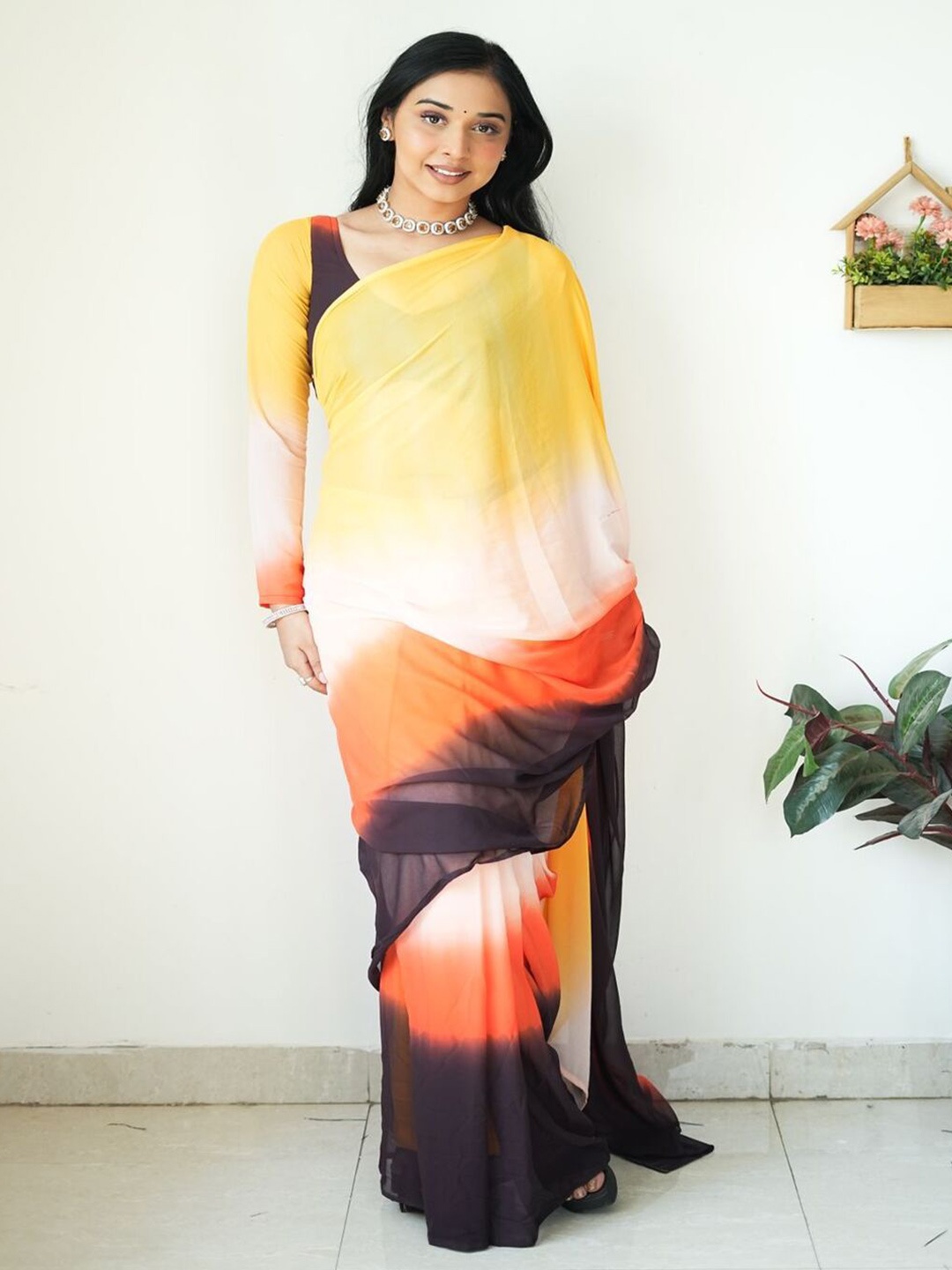 

Sanwariya Silk Colourblocked Sequinned Pure Georgette Saree, Yellow