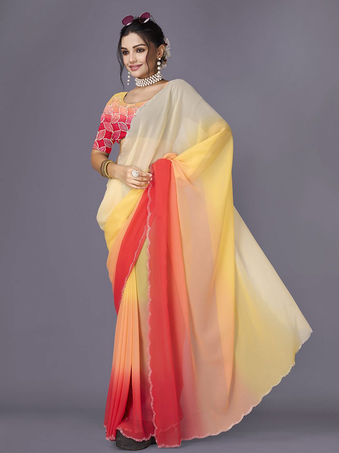 

NIRMAL CREATION Ombre Embroidered Saree, Yellow