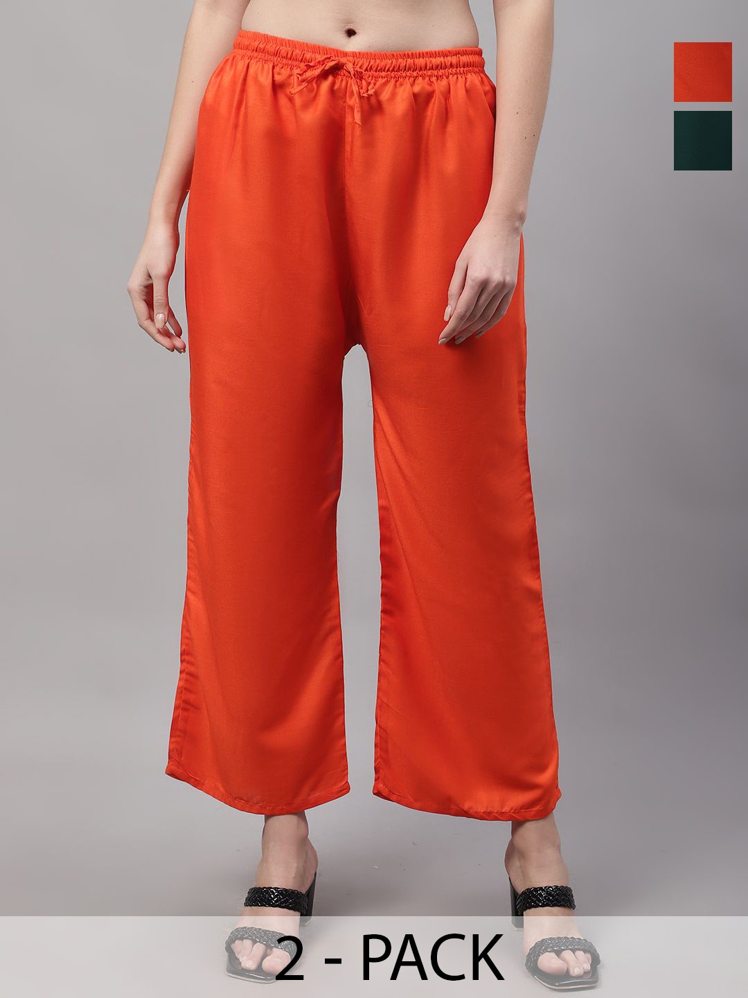 

Jinfo Women Pack of 2 Solid Ethnic Palazzos, Orange