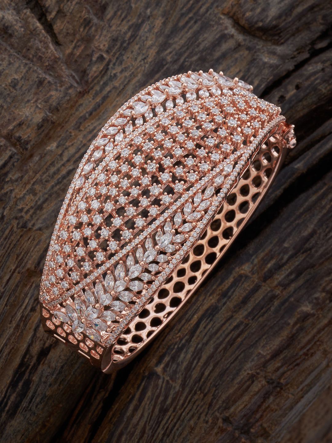 

Kushal's Fashion Jewellery Rose Gold-Plated Cubic Zirconia Kada Bracelet