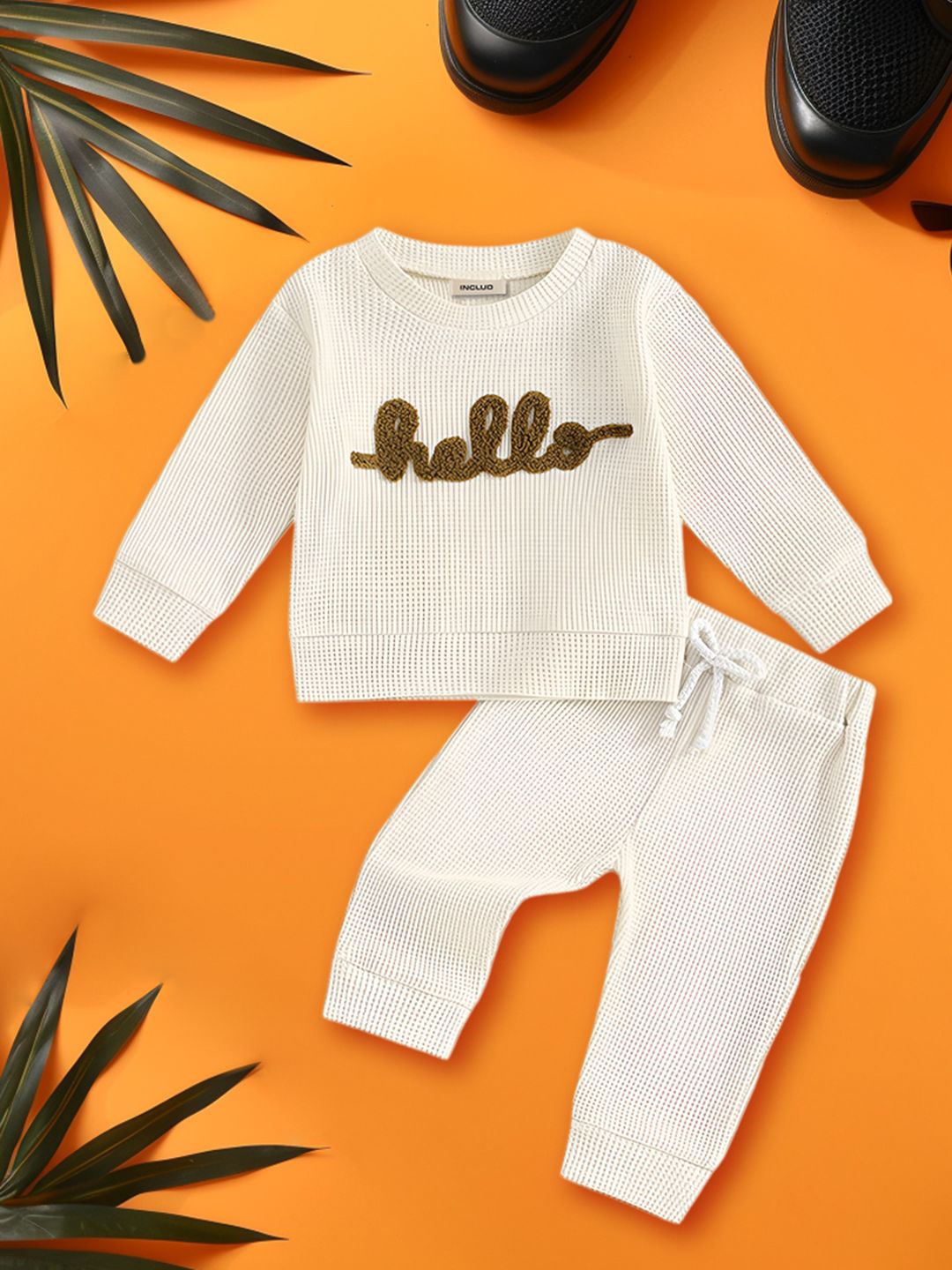 

INCLUD Boys Hello Embroidered Sweatshirt with Trousers, White