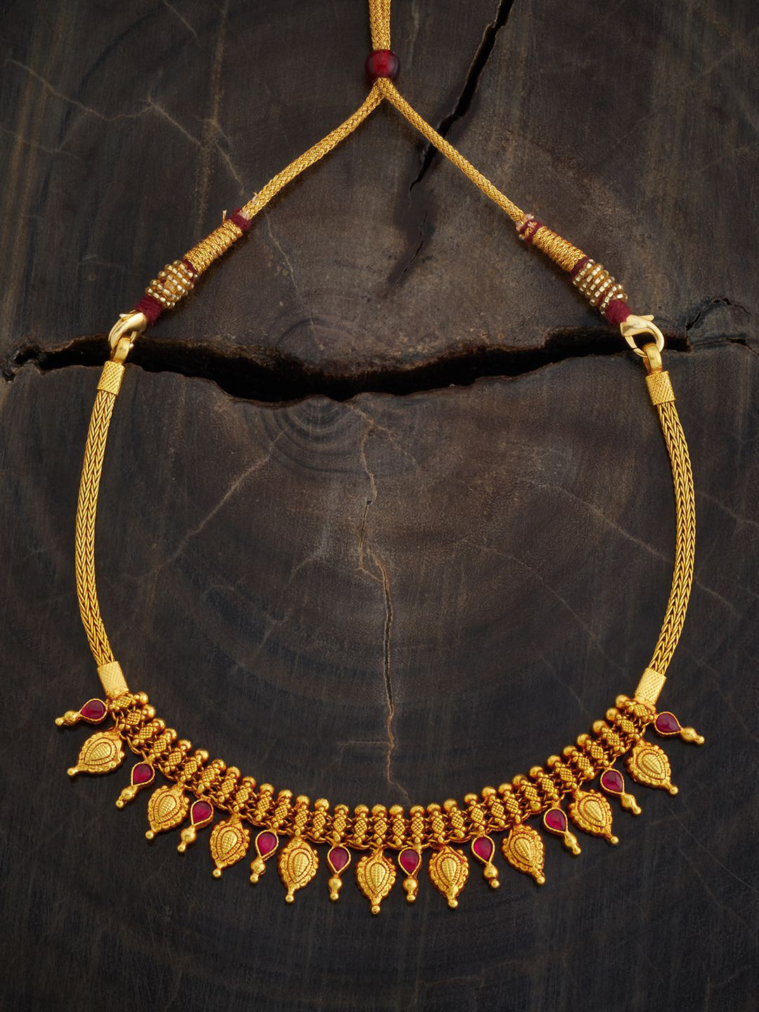 

Kushal's Fashion Jewellery 92.5 Pure Silver Gold-Plated Artificial Stones Temple Necklace