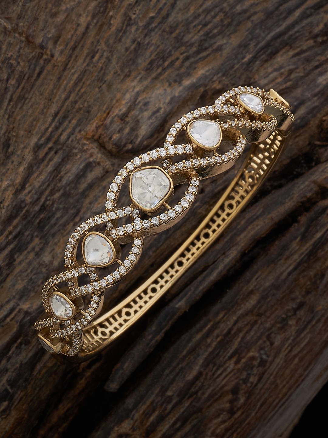 

Kushal's Fashion Jewellery Kundan Metal Bangle-Style Bracelet, Gold