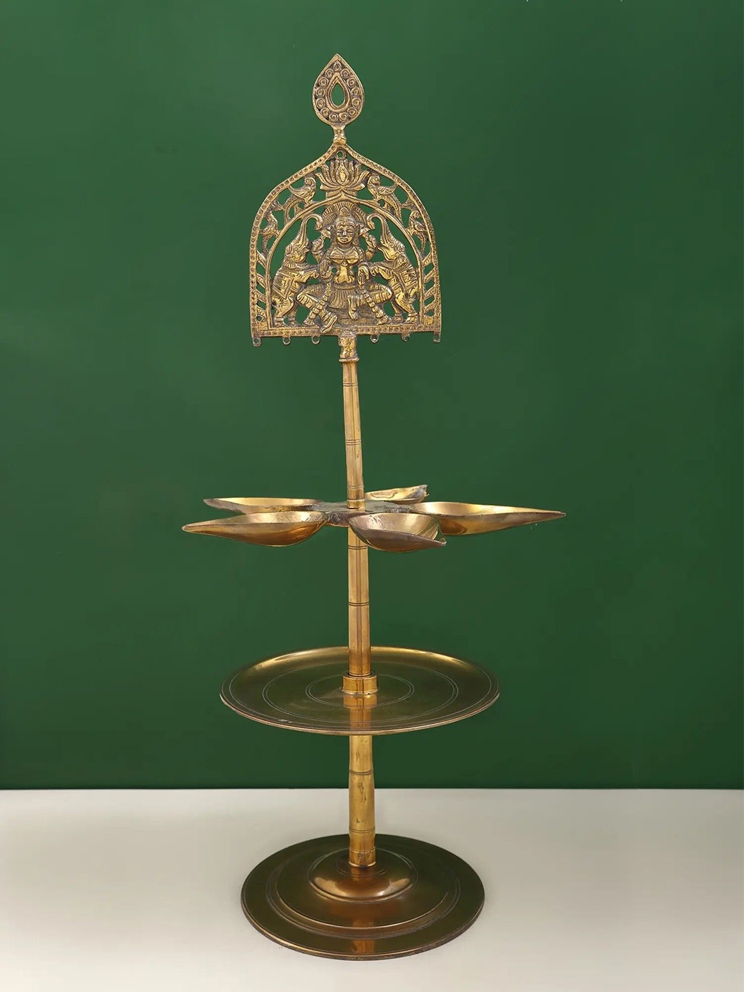 

Exotic India 26" Brass Gaja Lakshmi Lamp, Gold