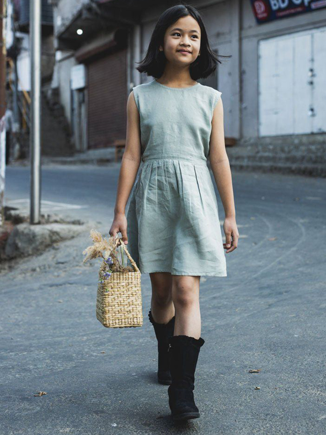 

CHI LINEN CLOTHING Linen Fit & Flare Dress, Blue