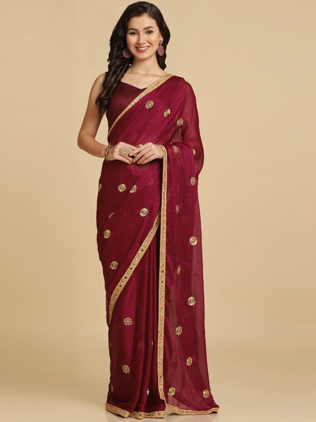 

ASISA Embellished Embroidered Saree, Maroon