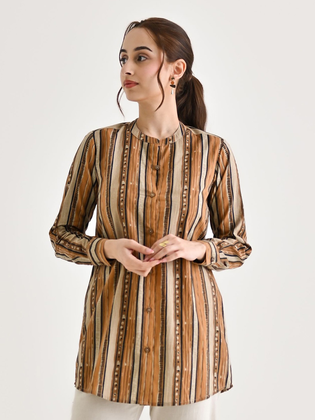 

Rustorange Printed Pure Cotton Kurti, Brown