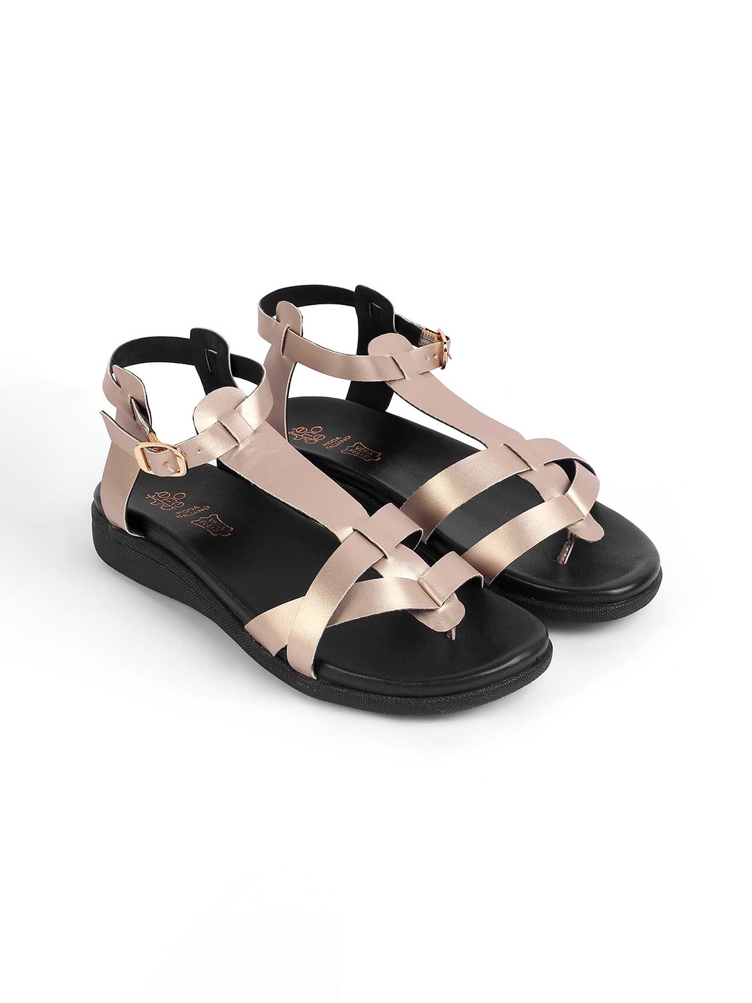 

Tresmode Women Open Toe Flats with Buckles, Champagne
