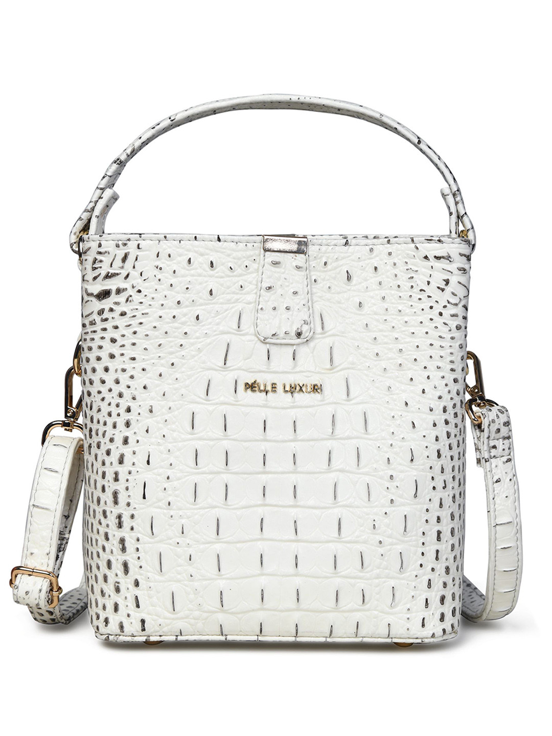 

PELLE LUXUR PU Structured Handheld Bag with Cut Work, White
