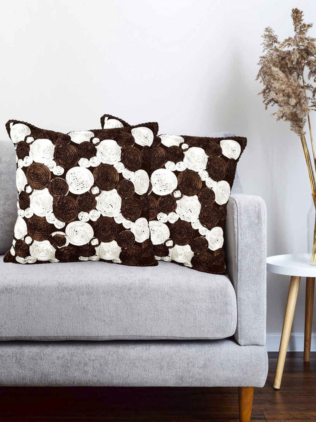 

Vinayaka Fab Brown & White 2 Pieces Embroidered Silk Square Cushion Covers