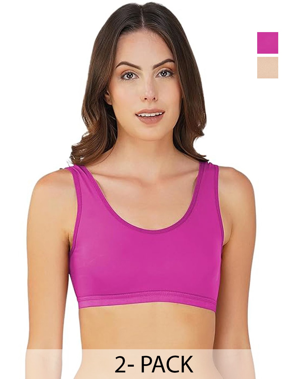 

ComfyStyle Bra Full Coverage Pack of 2 Sports Bras, Beige