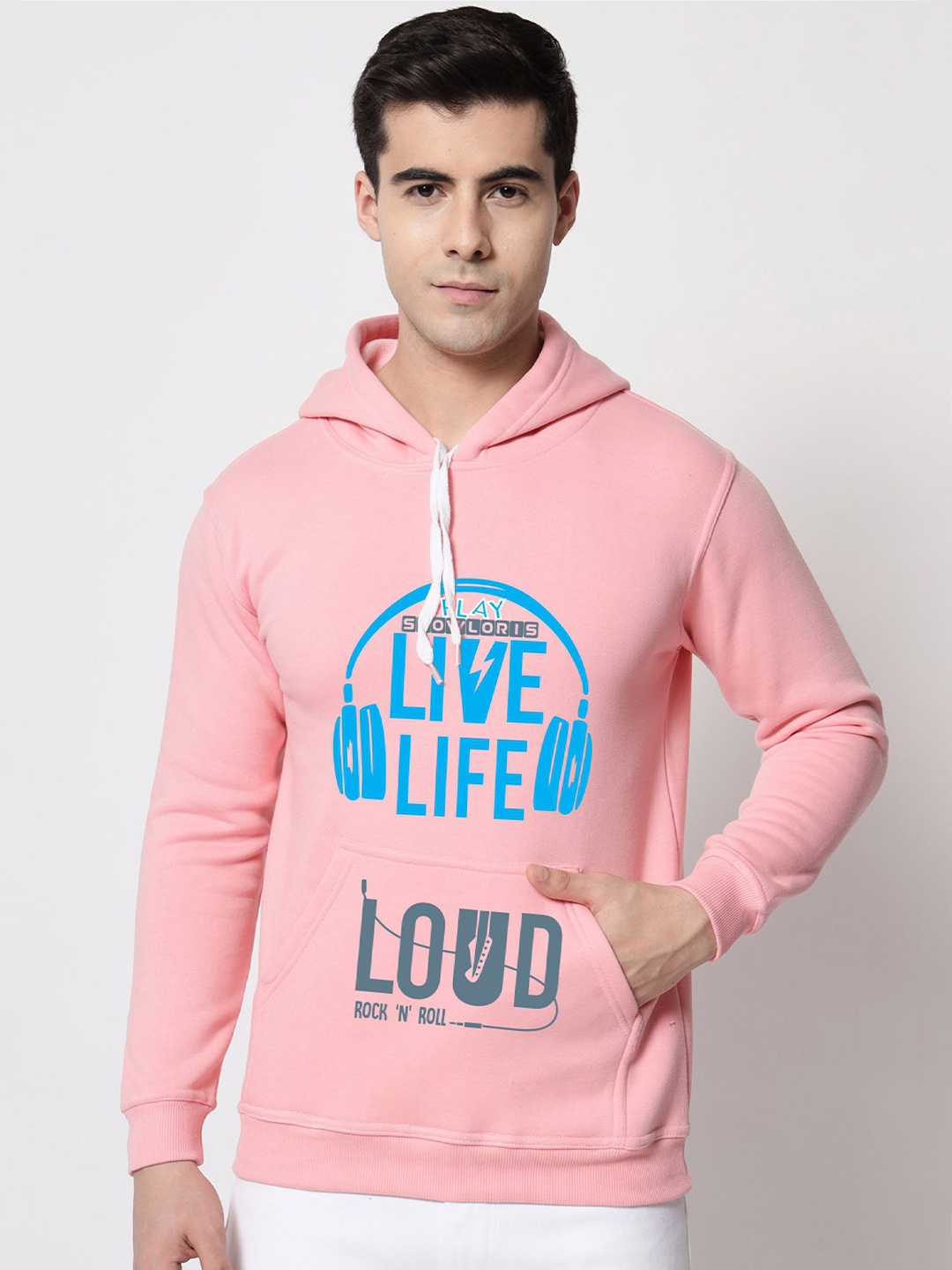 

SLOWLORIS Men Typography Printed Hooded Sweatshirt, Pink