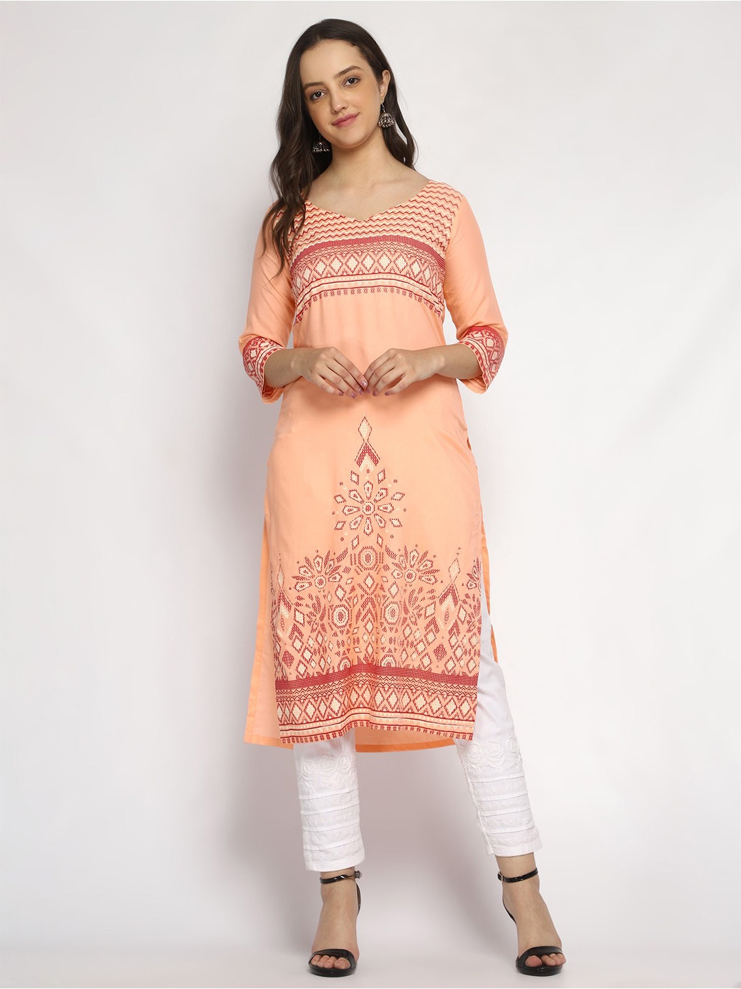 

Bhuja Printed Straight Kurta, Peach