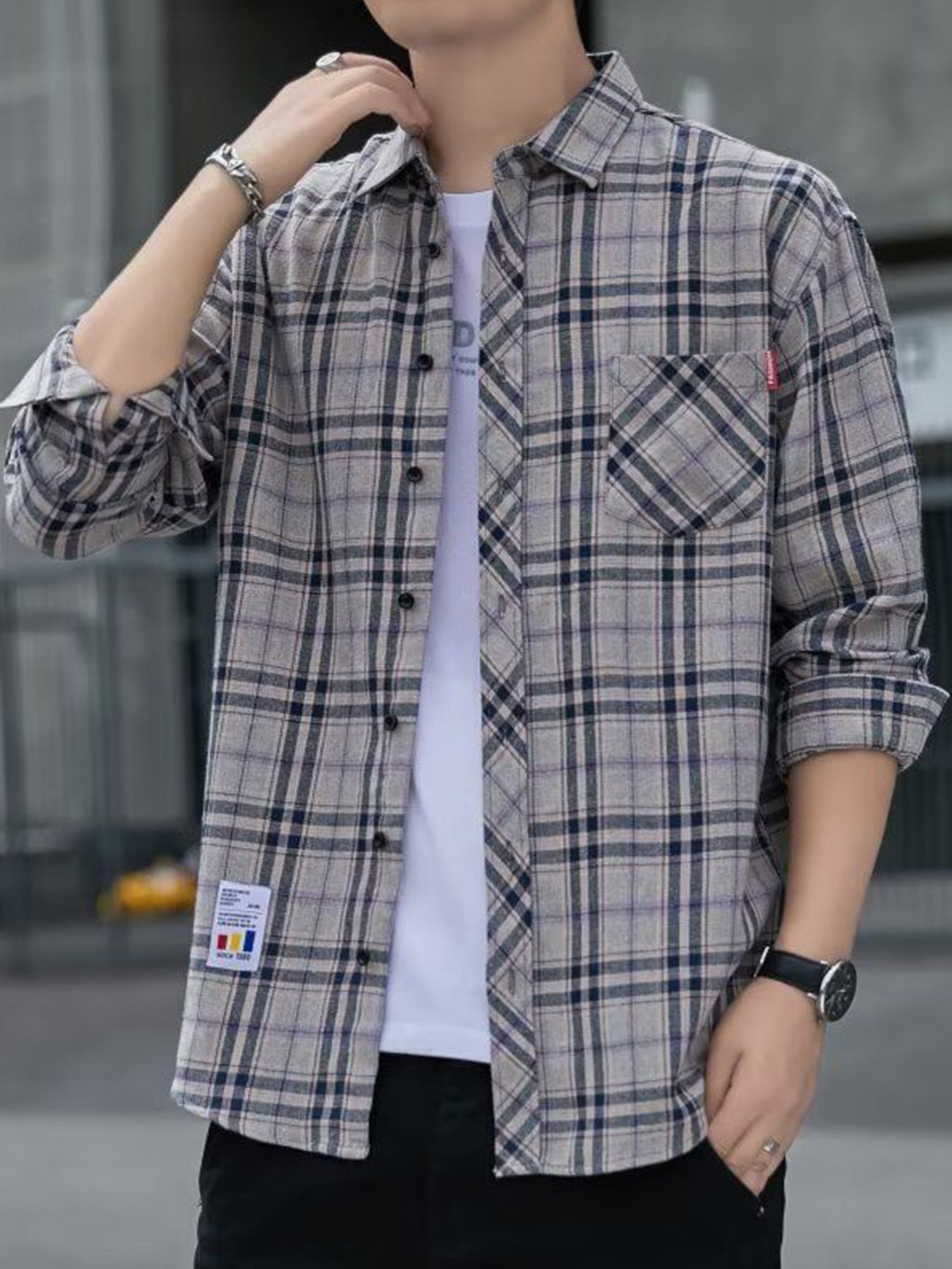 

StyleCast Men Tartan Checks Opaque Checked Casual Shirt, Grey