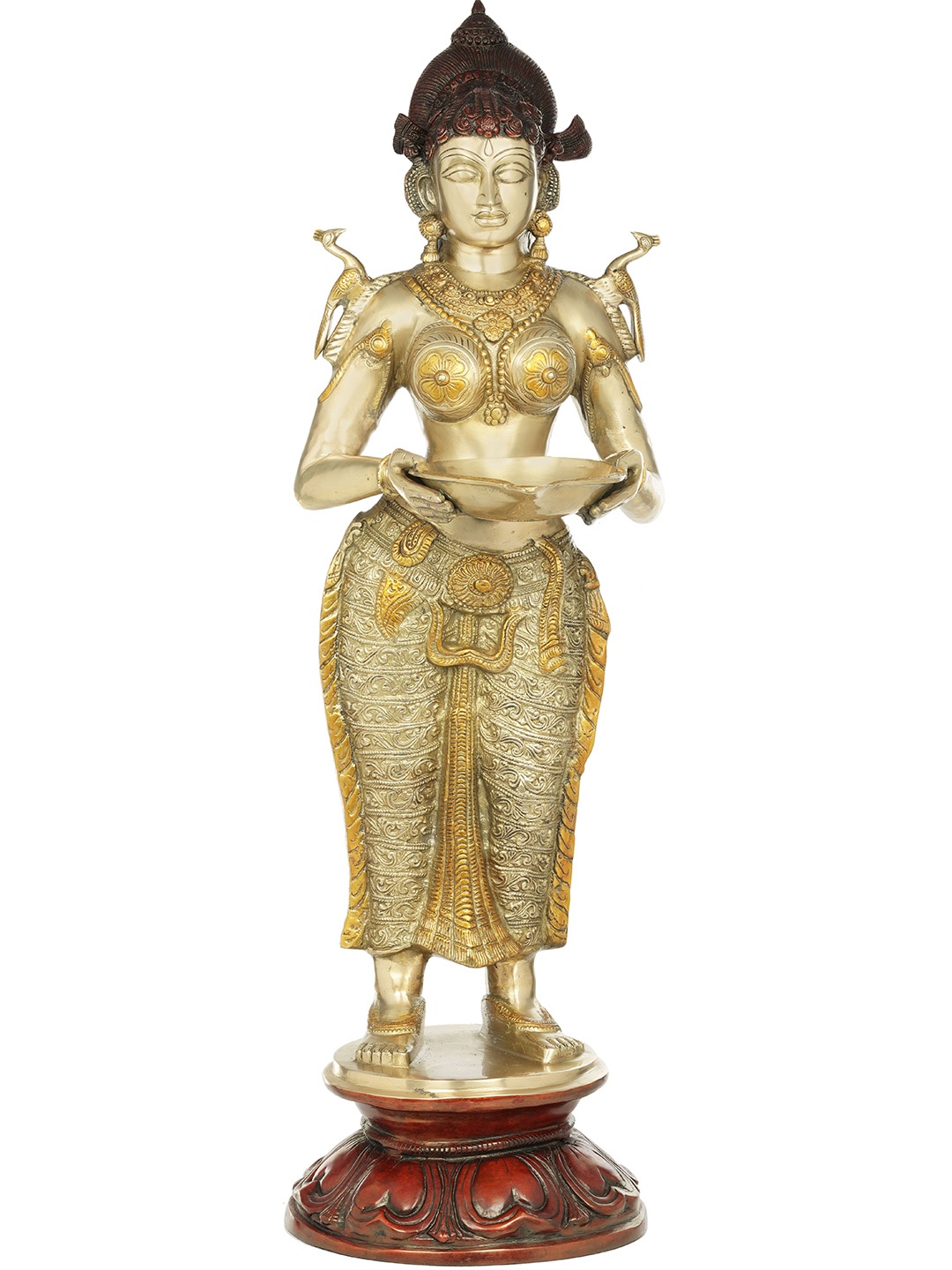 

Exotic India 37" Large Size Deepalakshmi in Brass, Gold