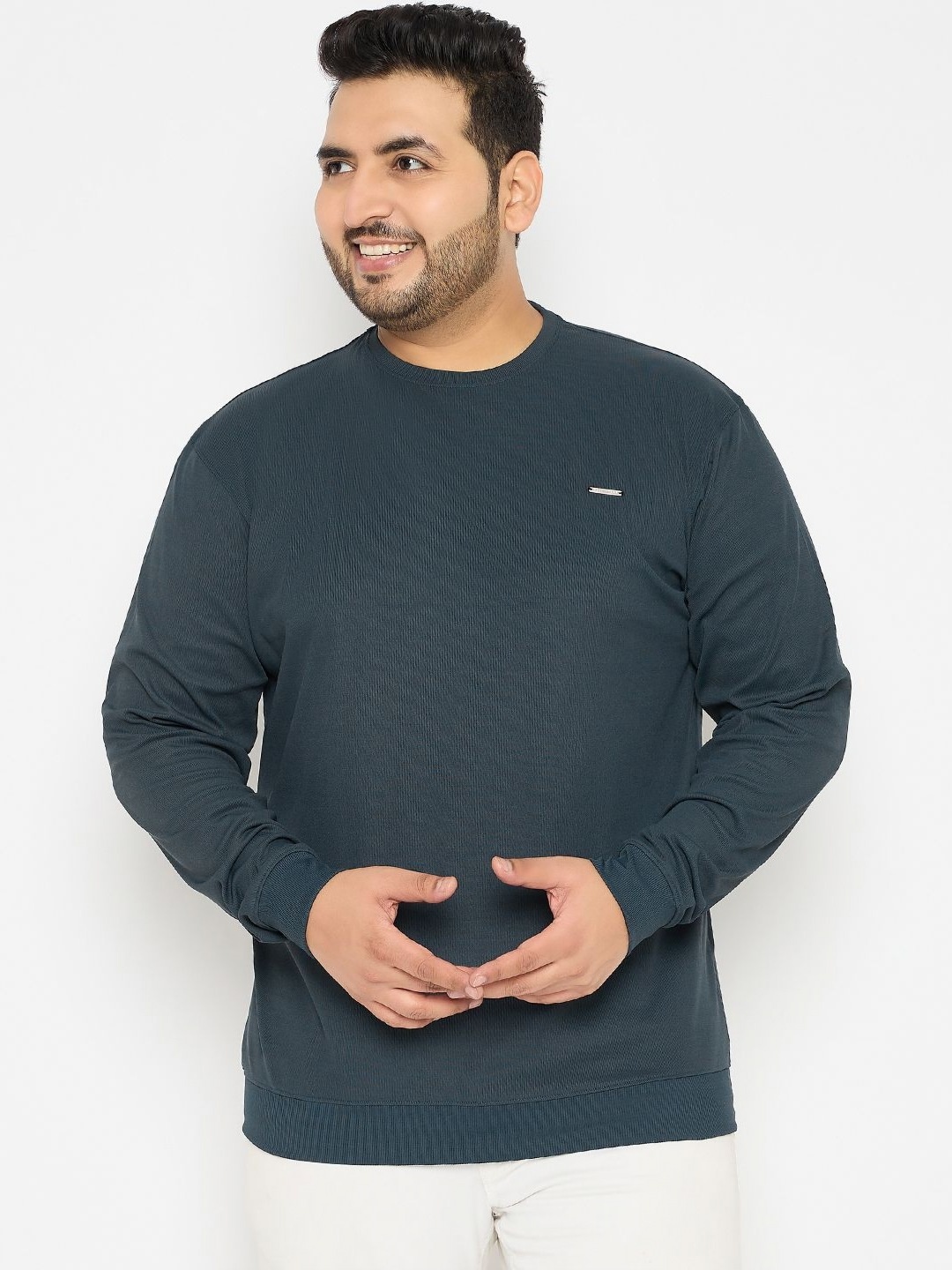 

Parcel Yard Men Plus Size Solid Round Neck Cotton Relaxed Fit T-Shirt, Blue