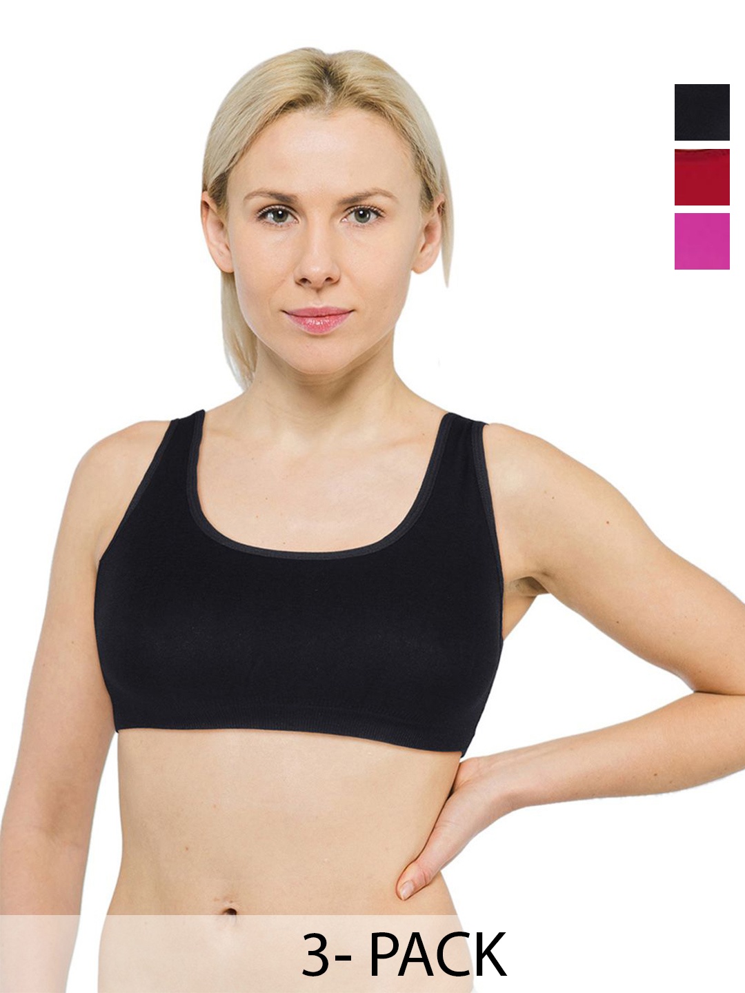 

ComfyStyle Pack Of 3 Solid Full Coverage Sports Bra, Black