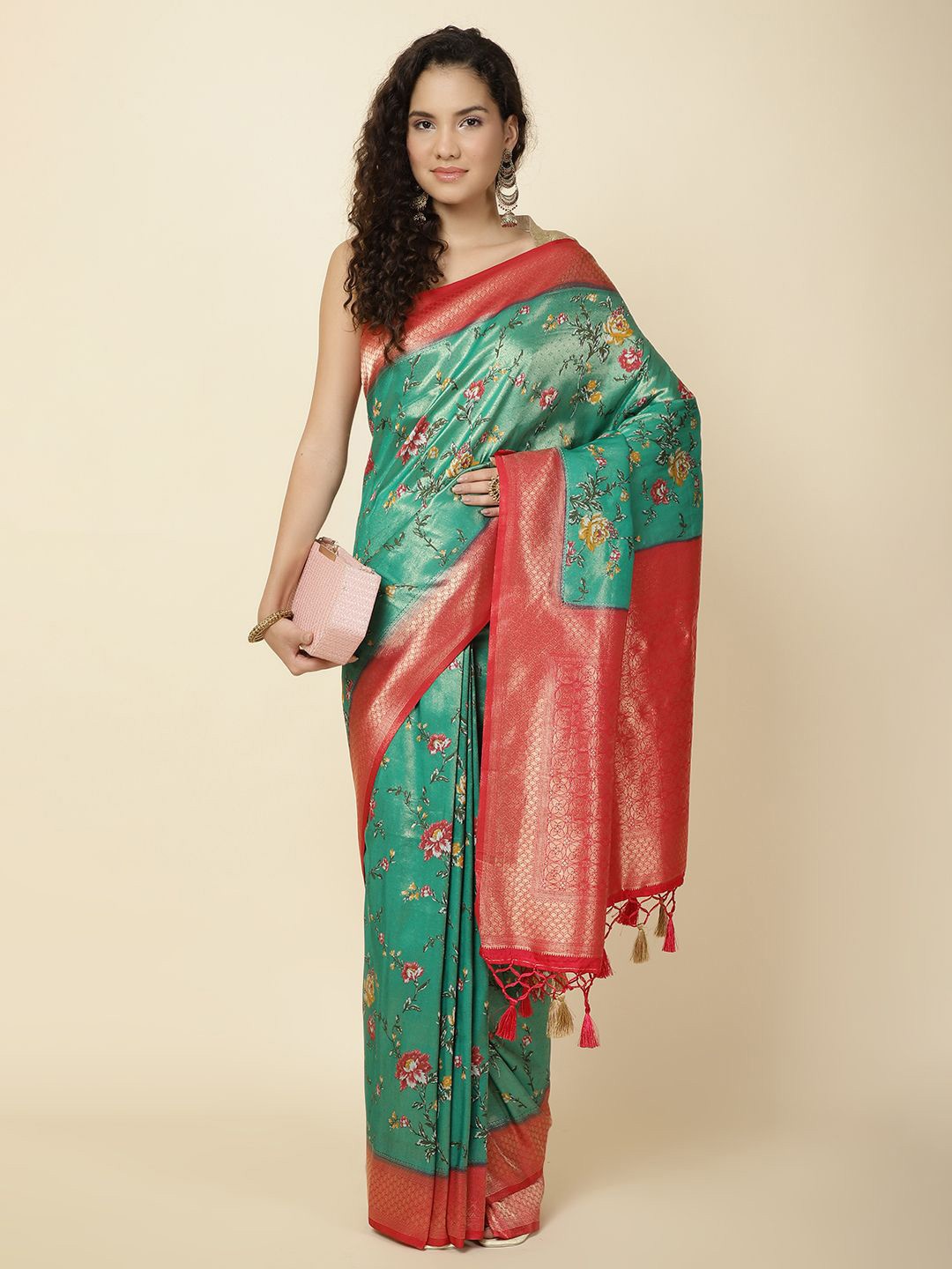 

Meena Bazaar Woven Design Zari Banarasi Saree, Green