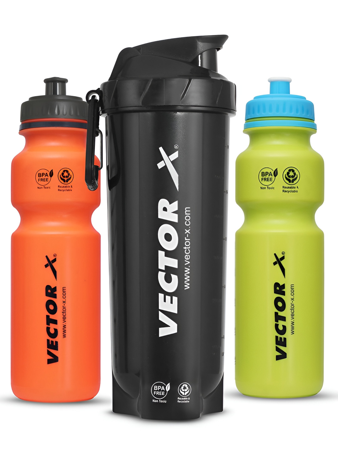 

VECTOR X Green & Black 3 Pieces Brand Logo Printed Shaker Water Bottle 800ml