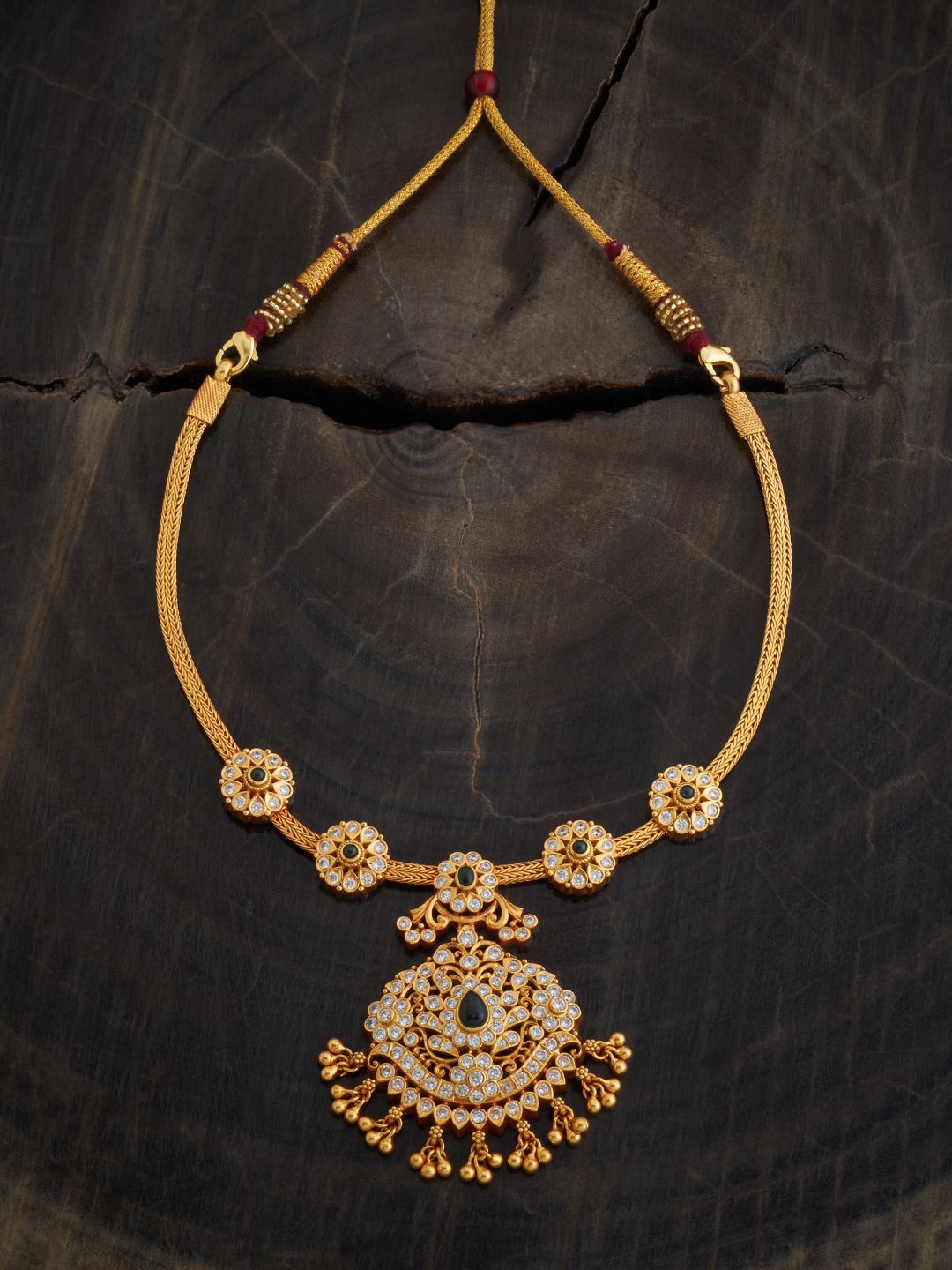 

Kushal's Fashion Jewellery 92.5 Pure Silver Gold-Plated Artificial Stones Temple Necklace