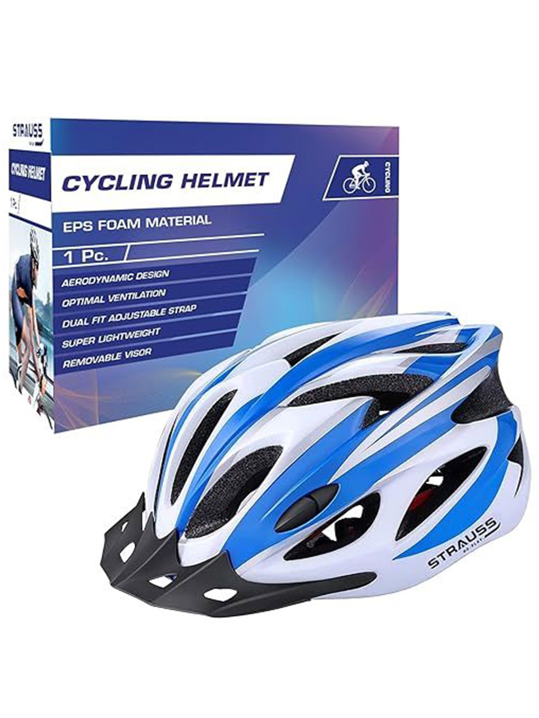 

STRAUSS Adjustable Cycling Helmet With Detachable Visor, White