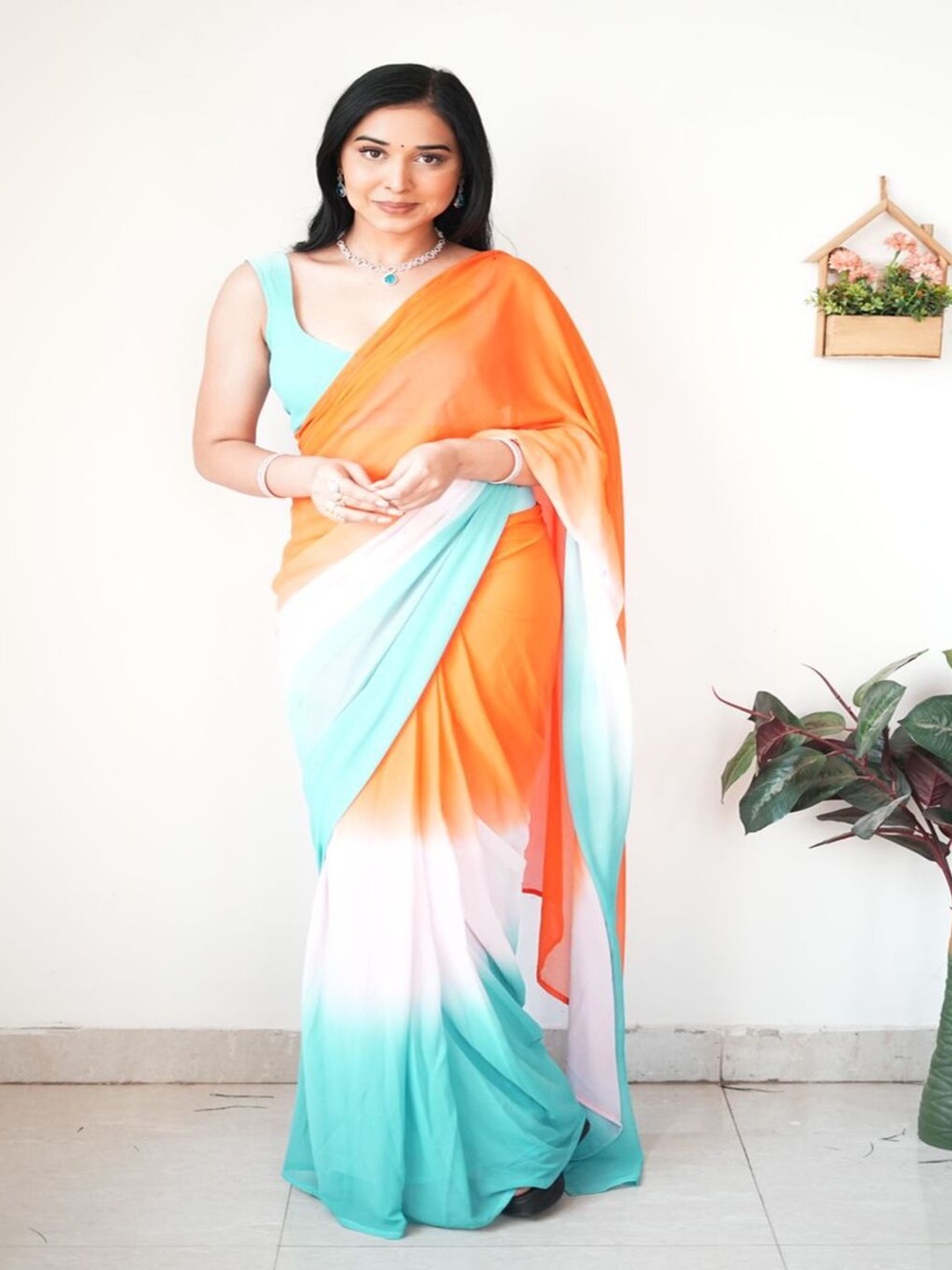 

SANJANA SILK Dyed Pure Georgette Mysore Silk Saree, Orange