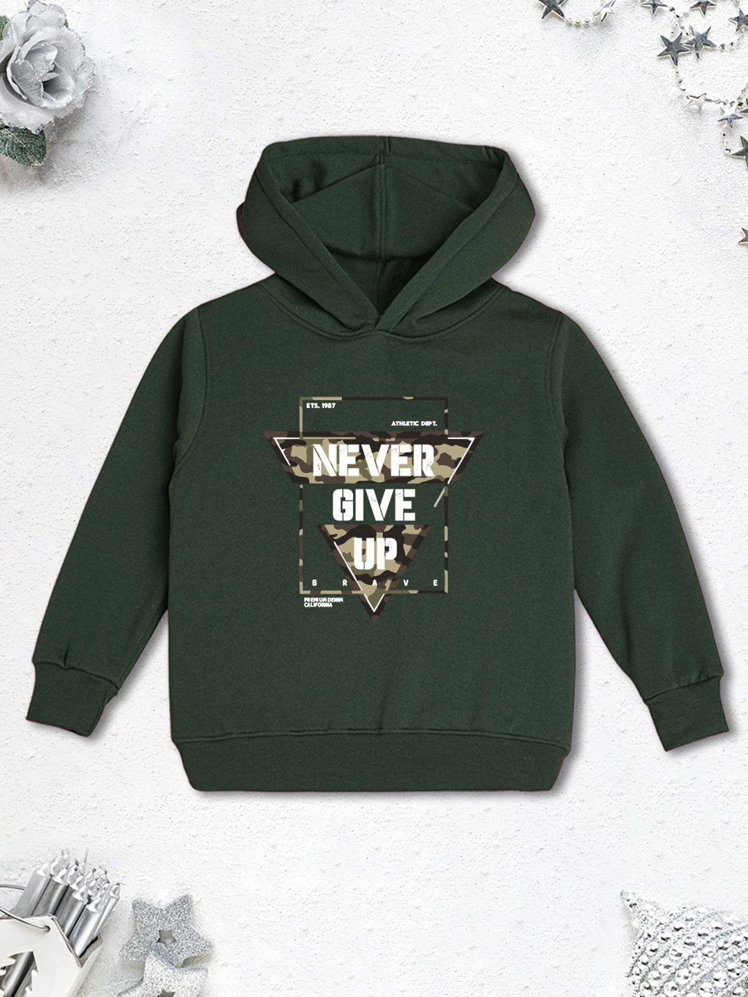 

NUSYL Boys Printed Hooded Sweatshirt, Green