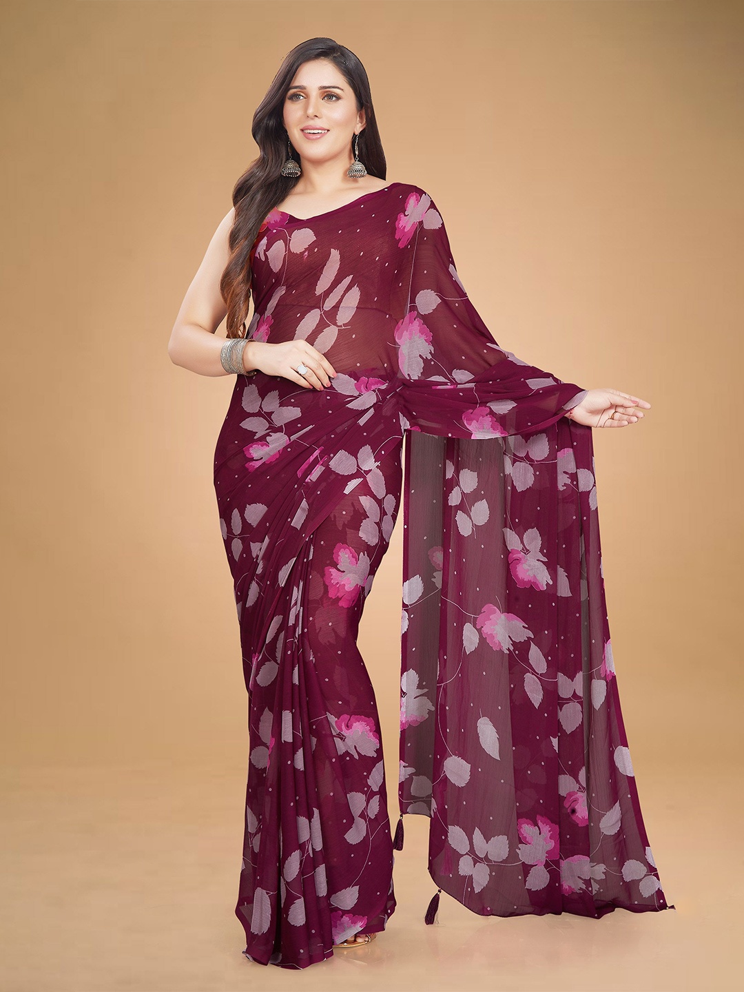 

Rani Saahiba Floral Printed Saree, Purple
