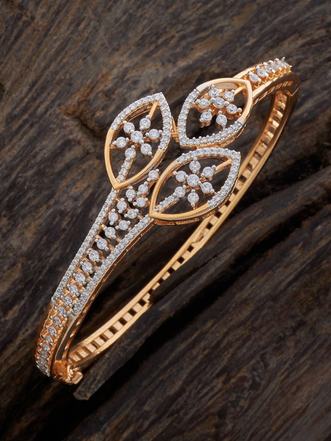 

Kushal's Fashion Jewellery Rhodium-Plated Cubic Zirconia Kada Bracelet, Gold