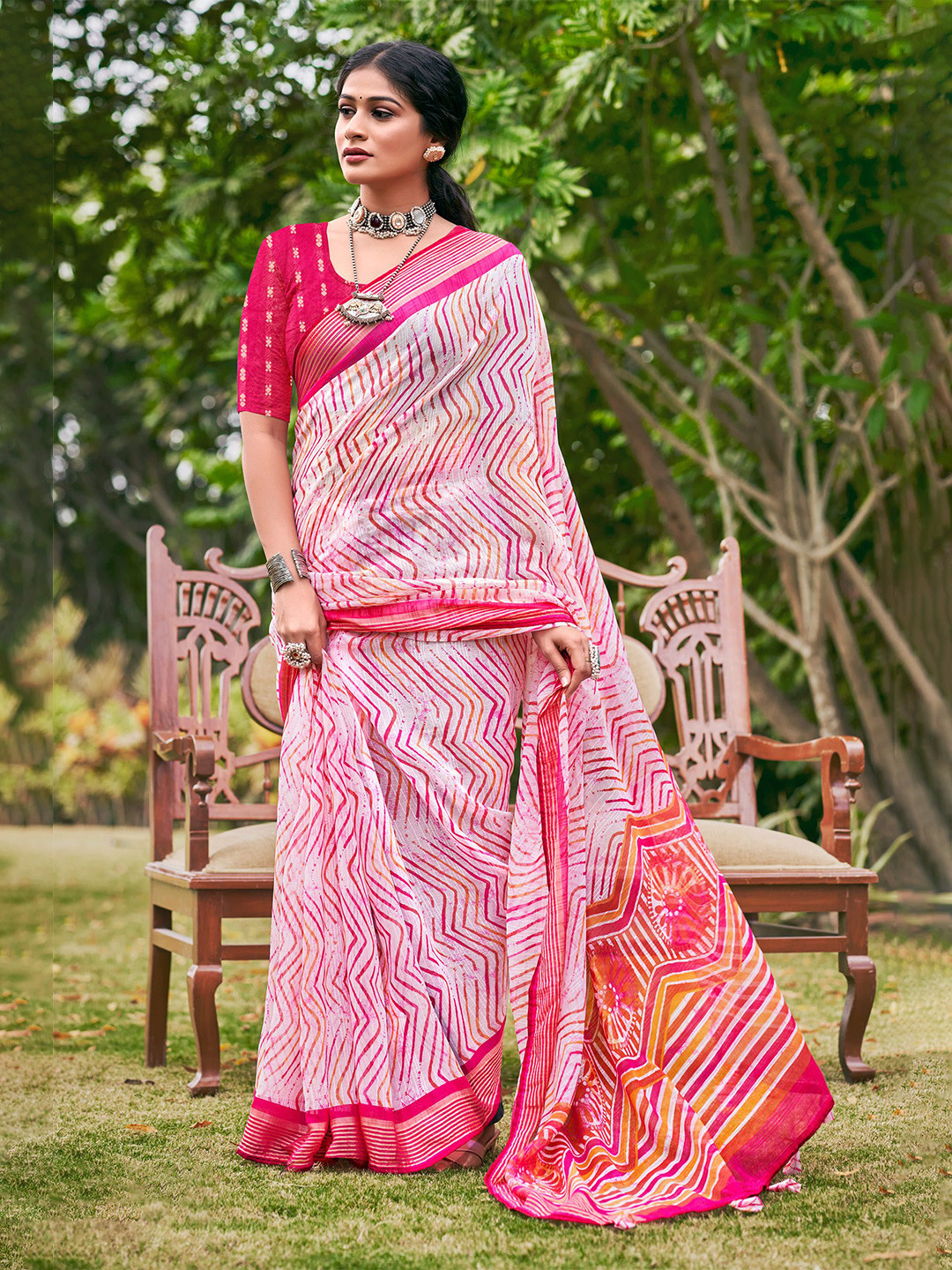 

NIRMAL CREATION leheriya Pure Silk Saree, Pink