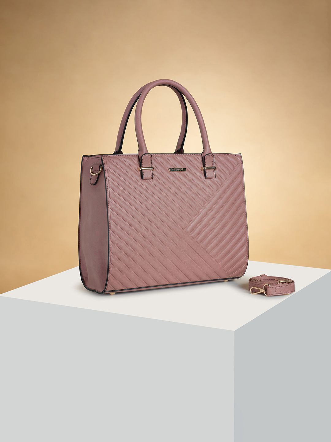 

Forever Glam by Pantaloons Colourblocked PU Structured Handheld Bag with Bow Detail, Pink