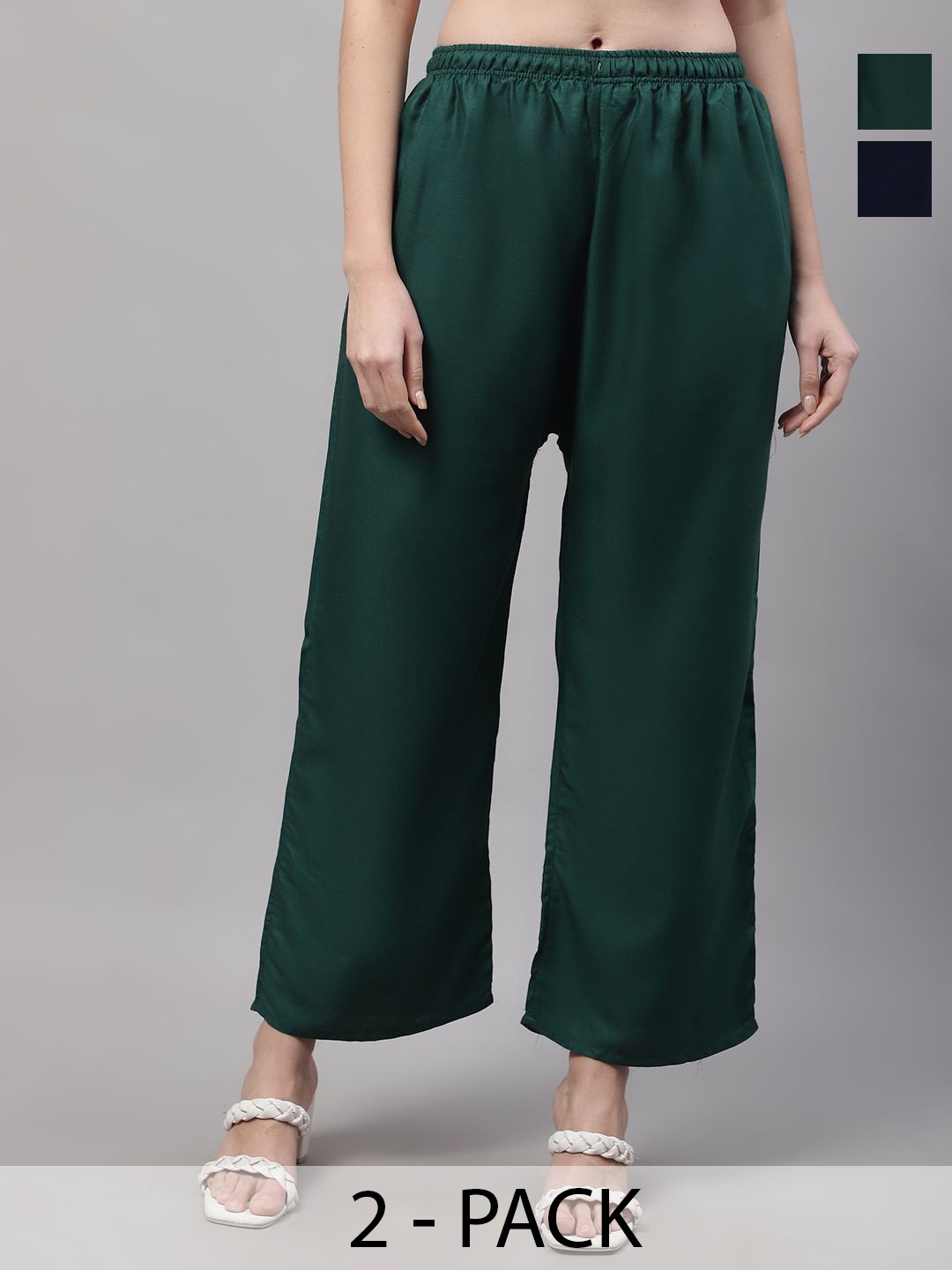 

Jinfo Women Pack of 2 Solid Flared Ethnic Palazzos, Green