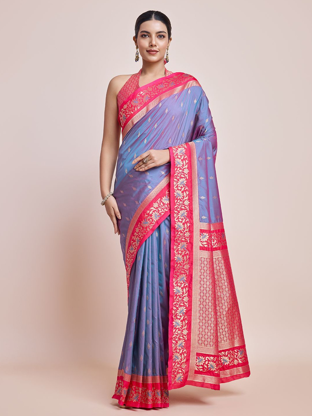 

MONJOLIKA FASHION Ethnic Motifs woven design Banarasi Saree with blouse piece, Violet