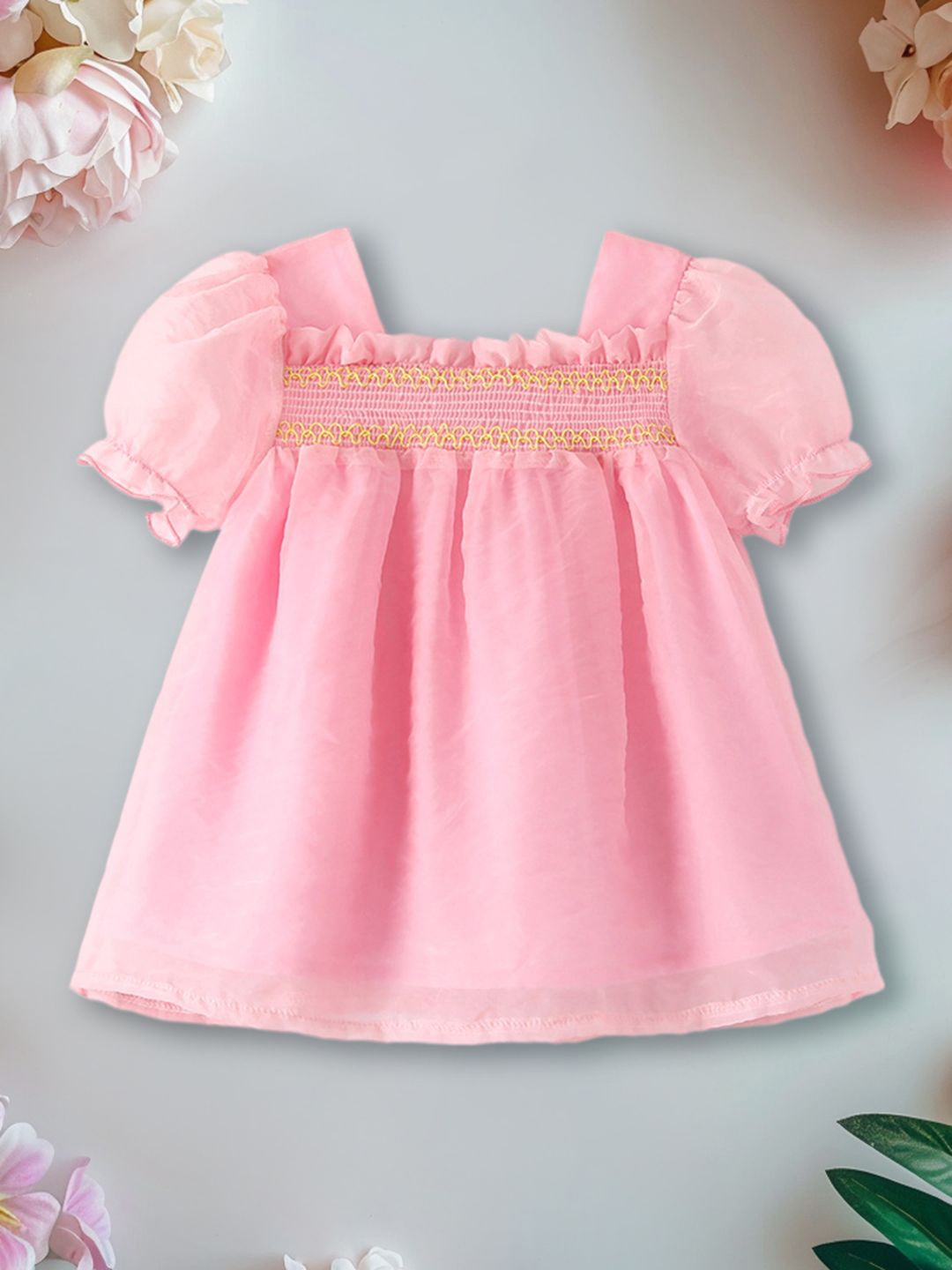 

INCLUD Girls Embroidered Puff Sleeve A-Line Dress, Pink